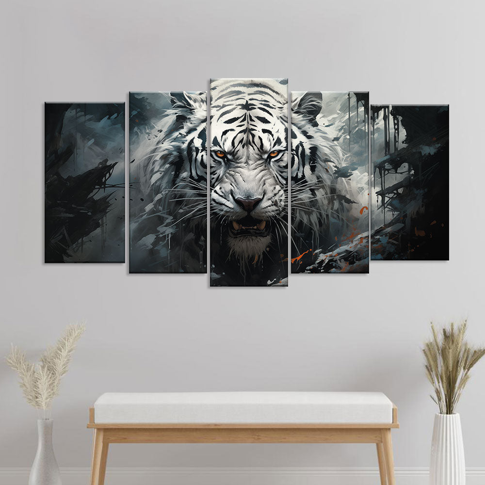 White Tiger In The Wild - Multi-Panel Canvas Wall Art