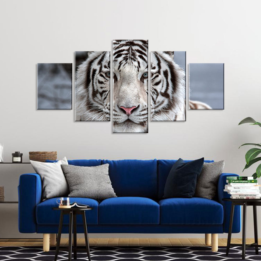 White Bengal Tiger Face Canvas Wall Art