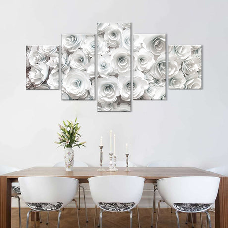 White Rose Paper Flower Canvas Wall Art