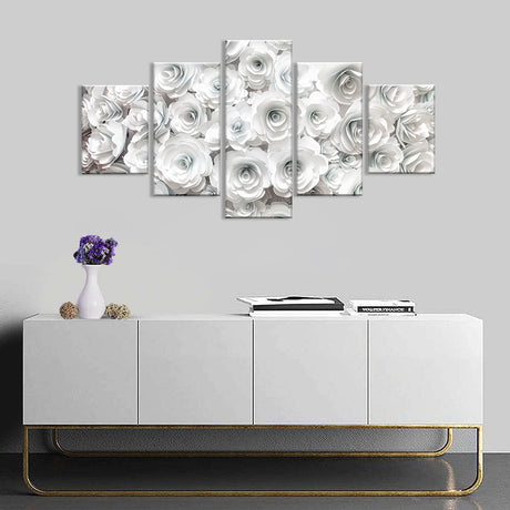 White Rose Paper Flower Canvas Wall Art