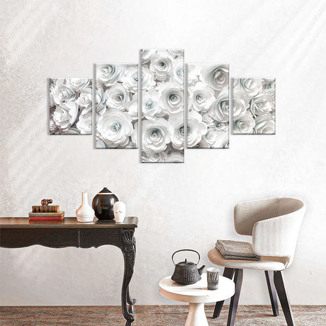 White Rose Paper Flower Canvas Wall Art