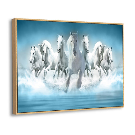 White Stallions Running Canvas Wall Art – A Majestic Symbol of Power & Freedom