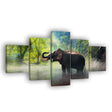 Wild Elephant In Forest Lake Canvas Wall Art