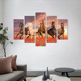 Wild Horses In Sunset Field Canvas Wall Art