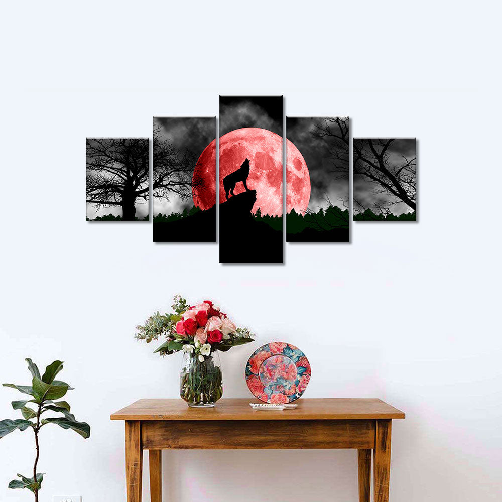 Wolf Howling At Red Moon Canvas Wall Art