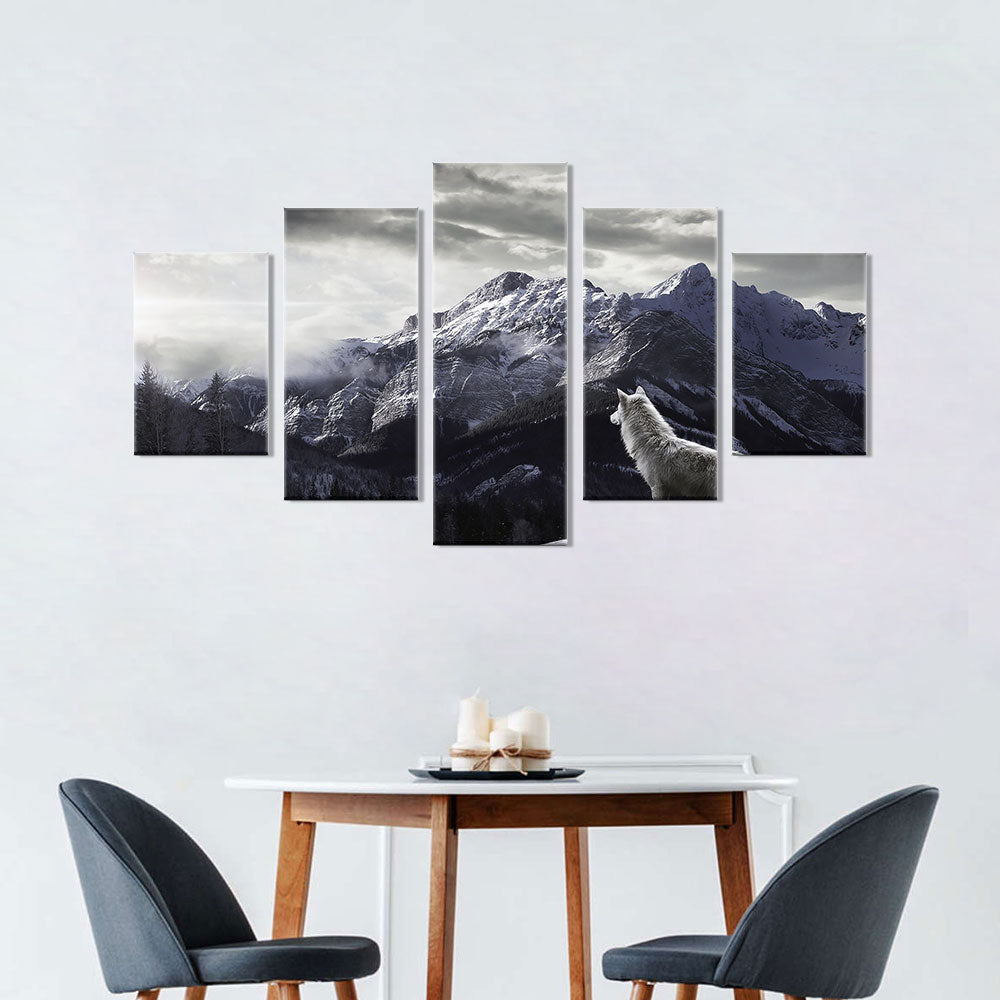 Majestic Wolf and Mountain Canvas Wall Art