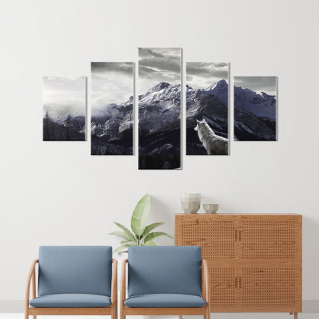 Majestic Wolf and Mountain Canvas Wall Art