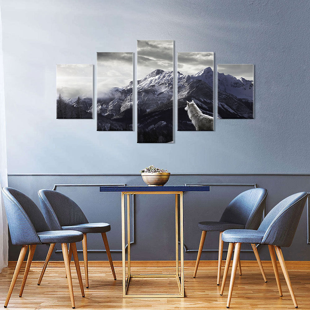 Majestic Wolf and Mountain Canvas Wall Art