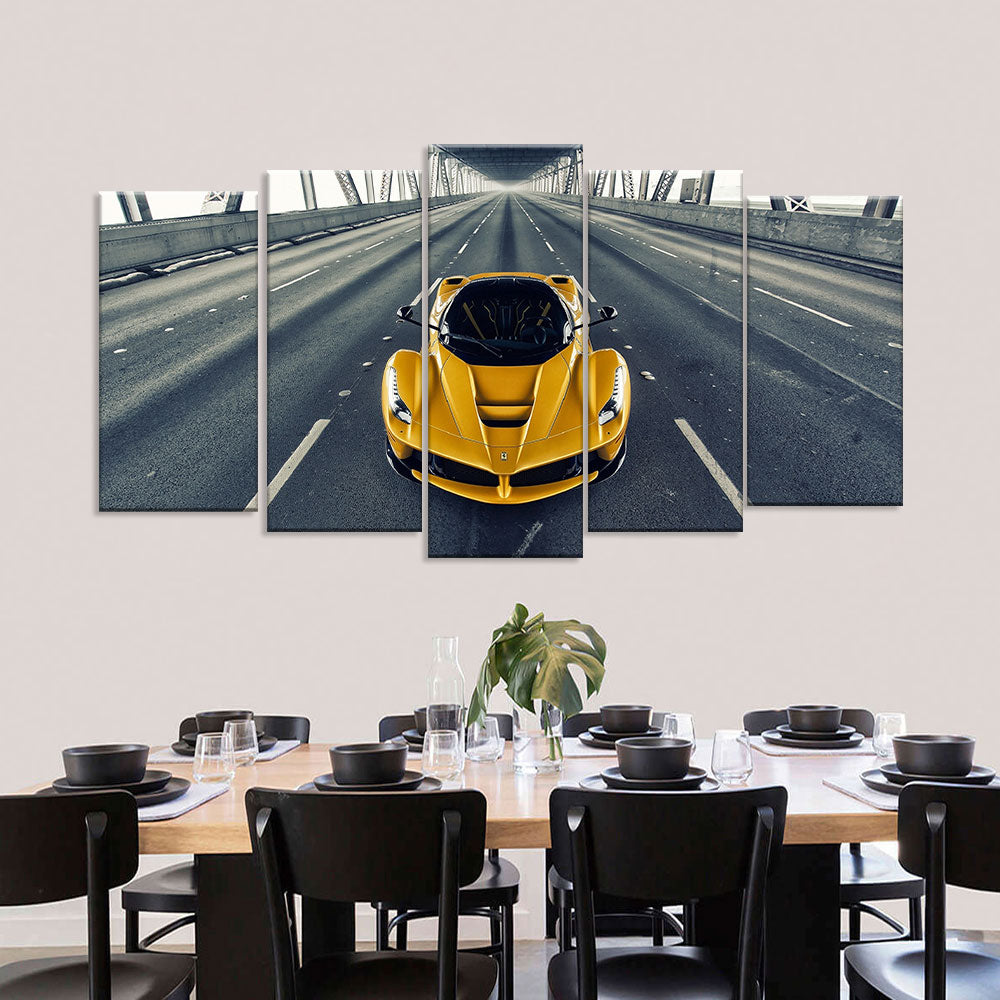 Yellow LaFerrari On Road Canvas Wall Art