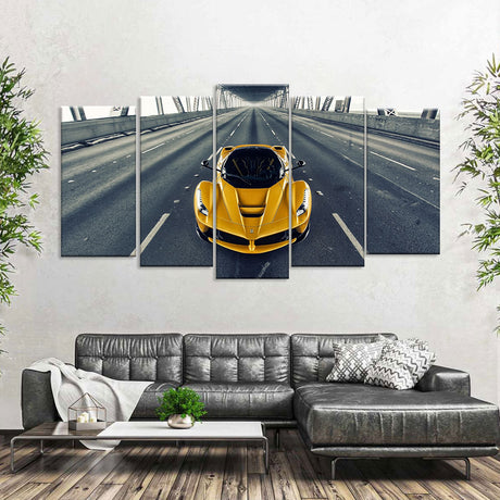 Yellow LaFerrari On Road Canvas Wall Art