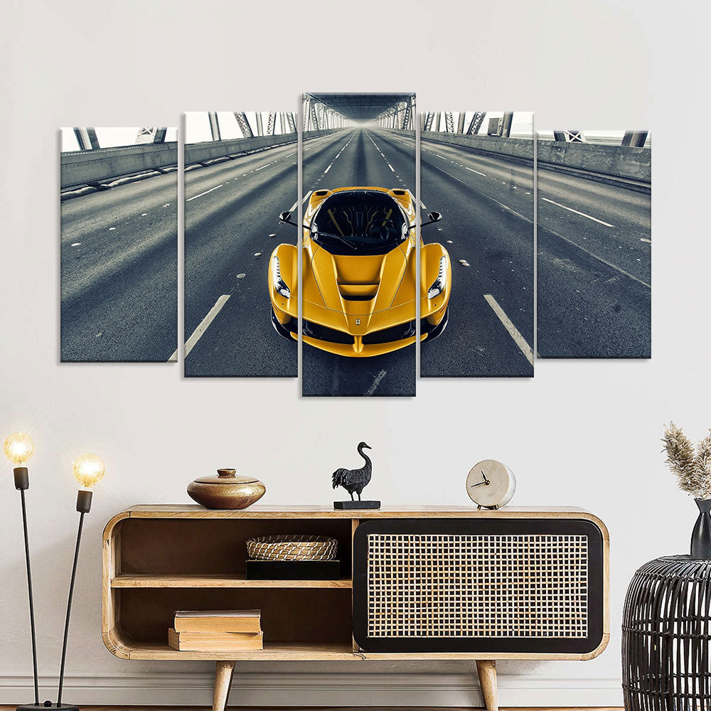 Yellow LaFerrari On Road Canvas Wall Art