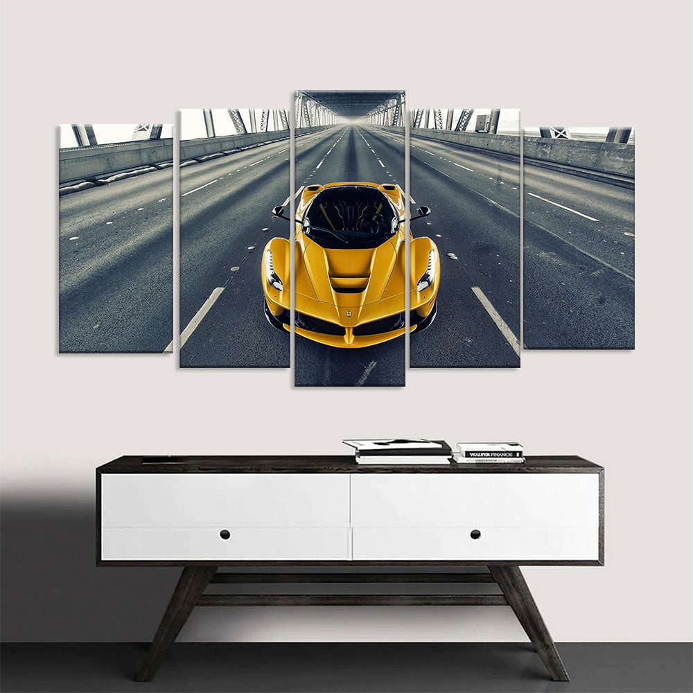 Yellow LaFerrari On Road Canvas Wall Art