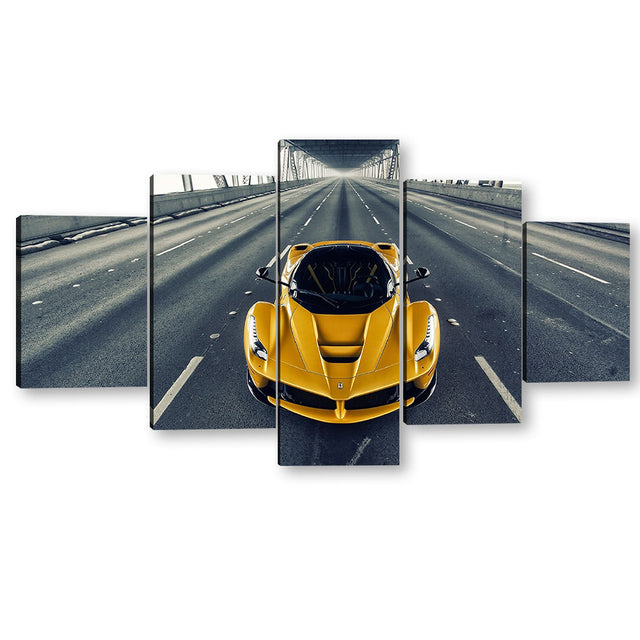 Yellow LaFerrari On Road Canvas Wall Art