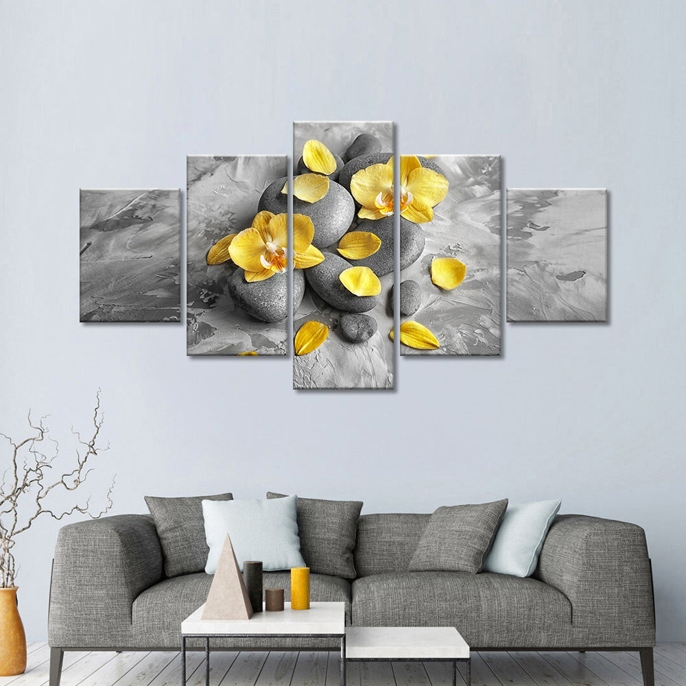 Yellow Orchid Flower Canvas Wall Art