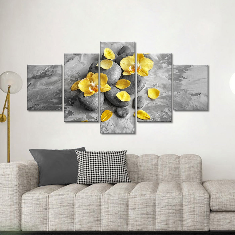 Yellow Orchid Flower Canvas Wall Art