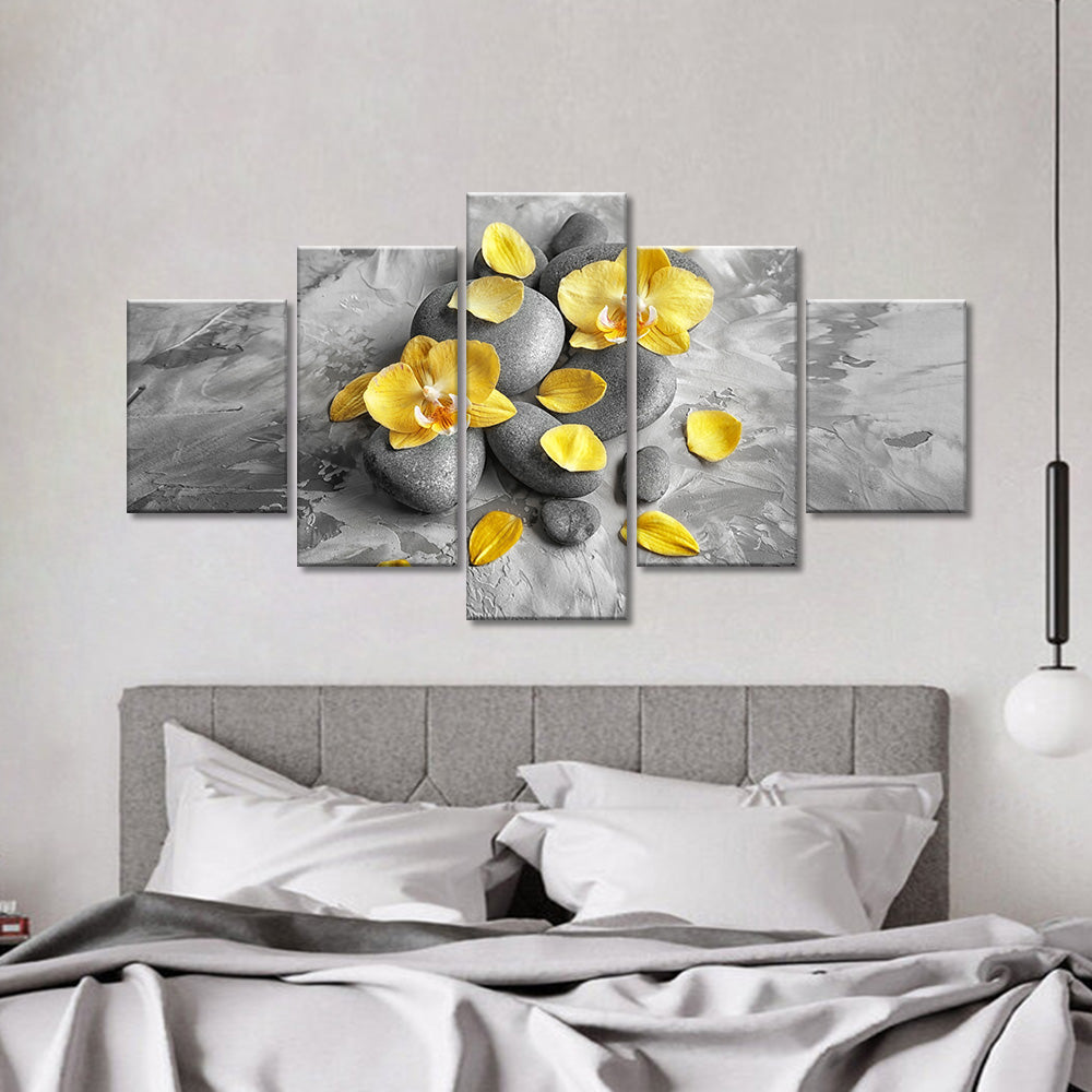 Yellow Orchid Flower Canvas Wall Art