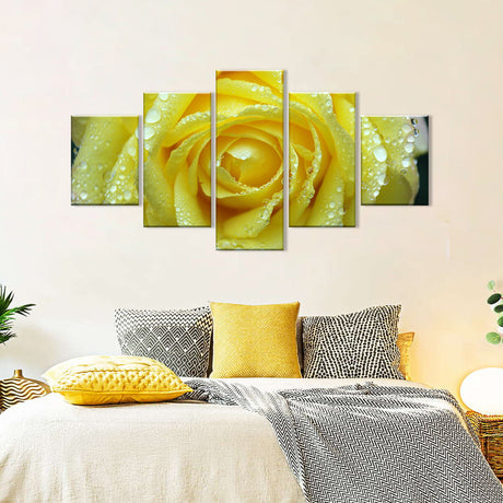 Yellow Rose with Water Drops Canvas Wall Art