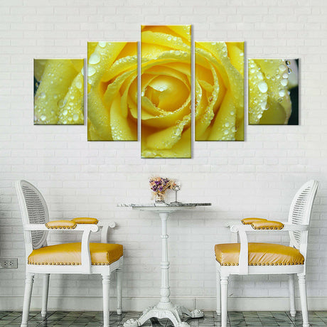 Yellow Rose with Water Drops Canvas Wall Art